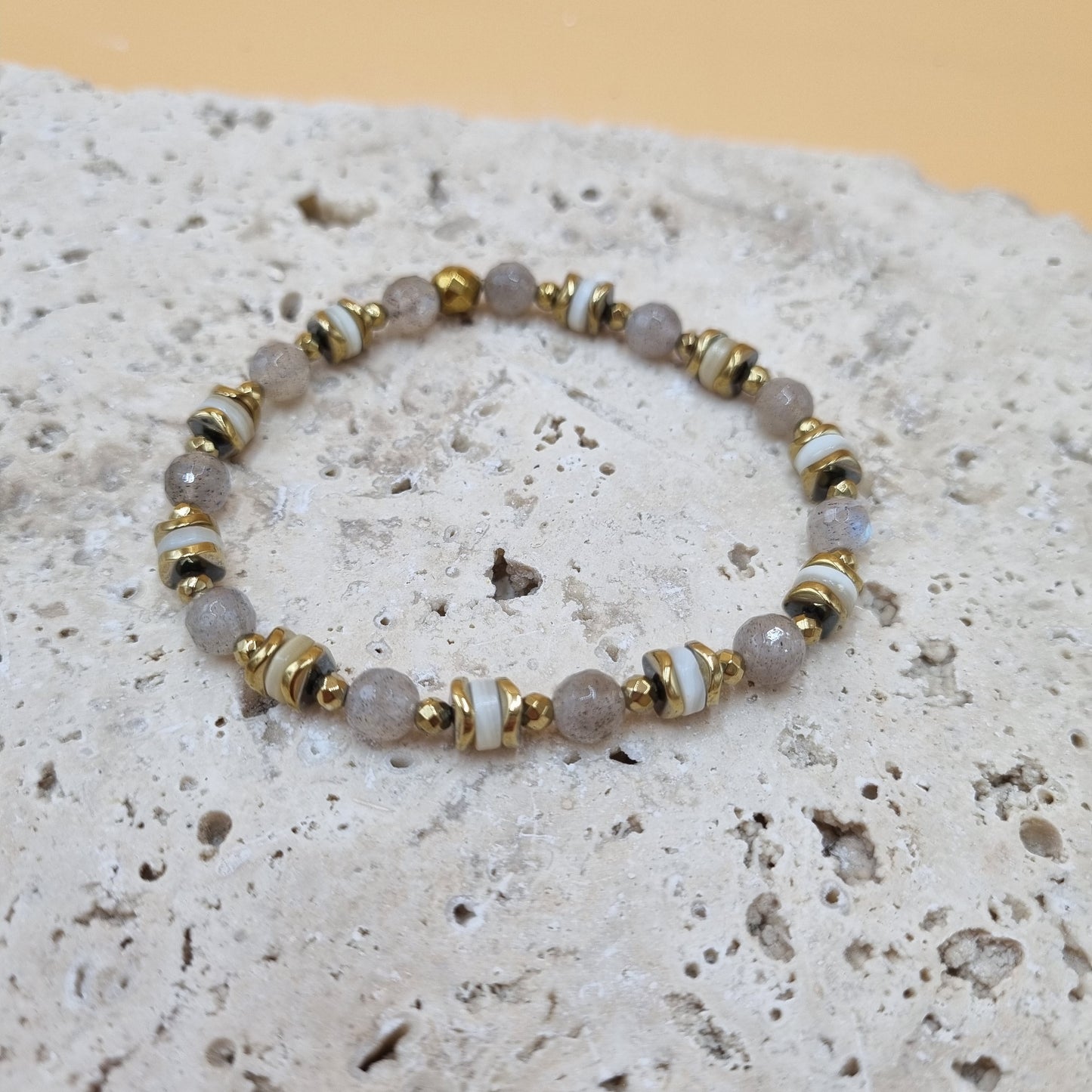 bracelet en pierre naturelle en Labradorite facettées, perles heish