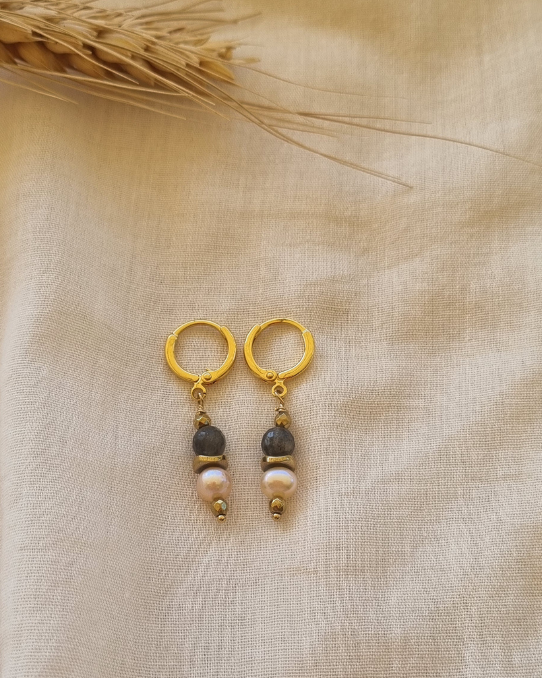 boucles d'oreilles labradorite perles de culture fait main lithothérapie