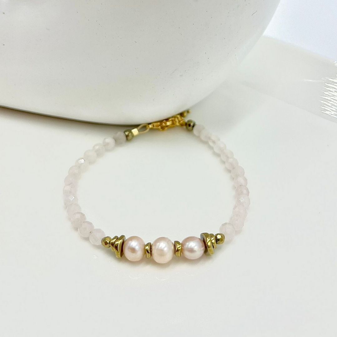 Bracelet Quartz Rose, Hématite et perles de culture SELENA