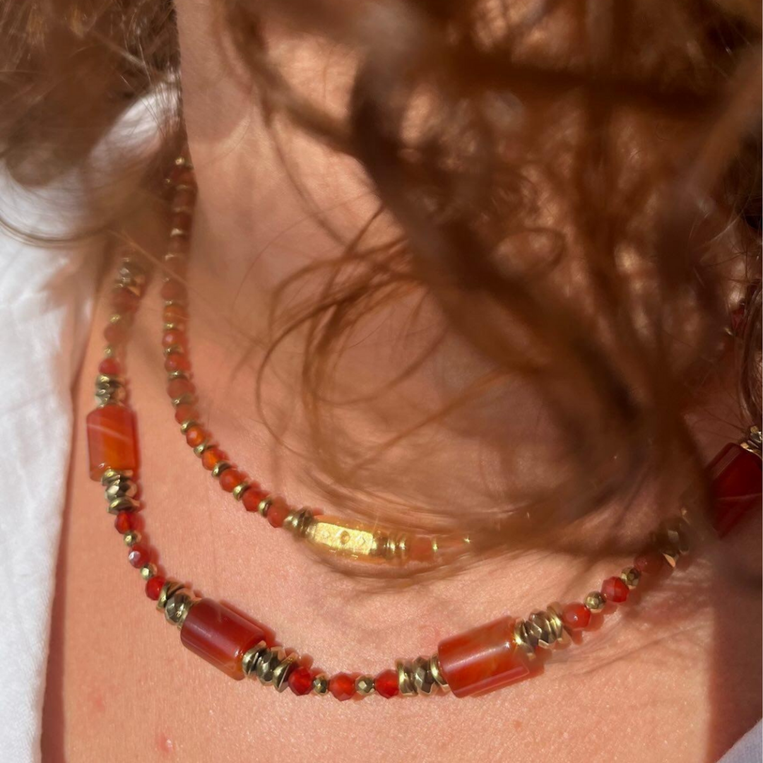 Collier Mélusine Cornaline et Hématite