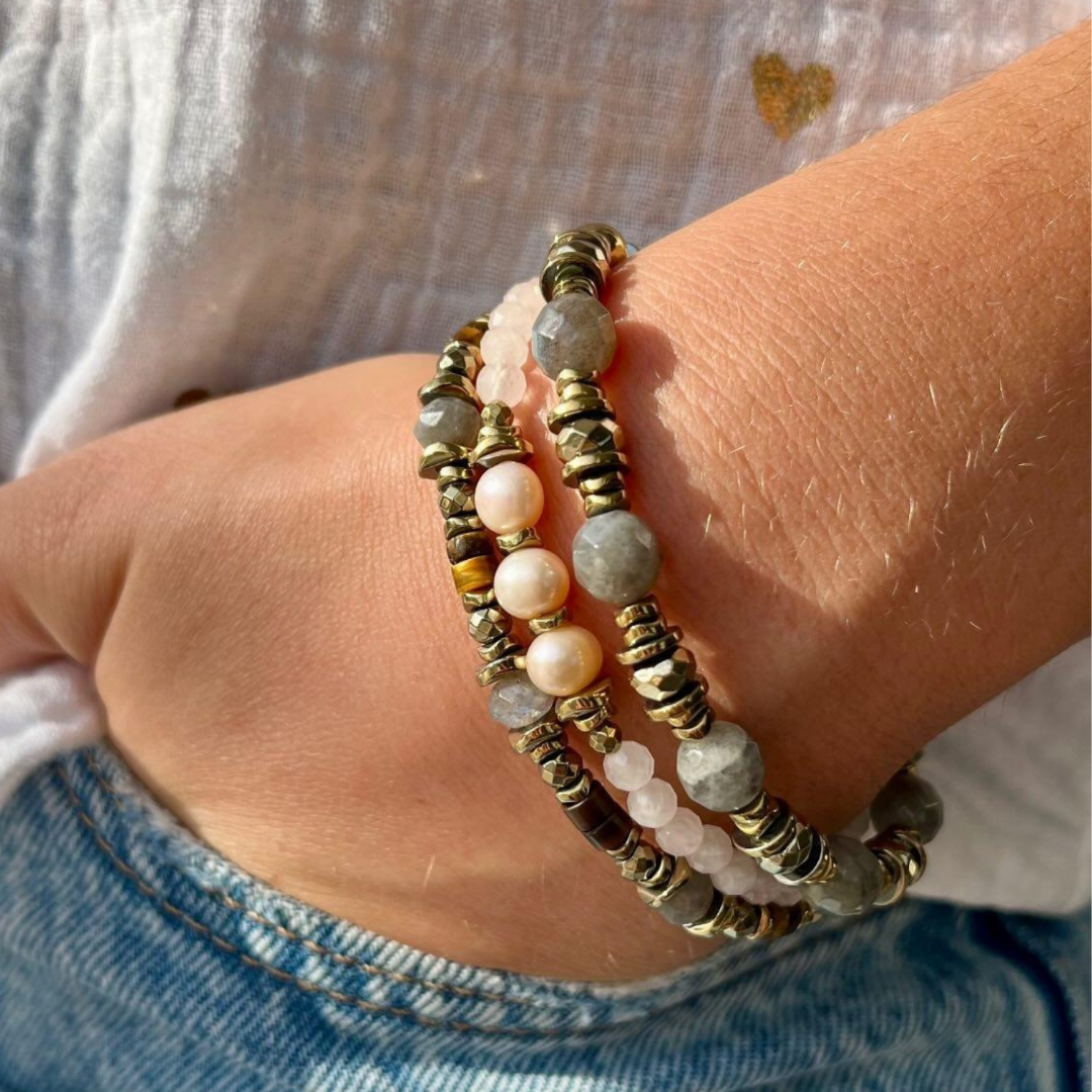 Bracelet Quartz Rose, Hématite et perles de culture SELENA
