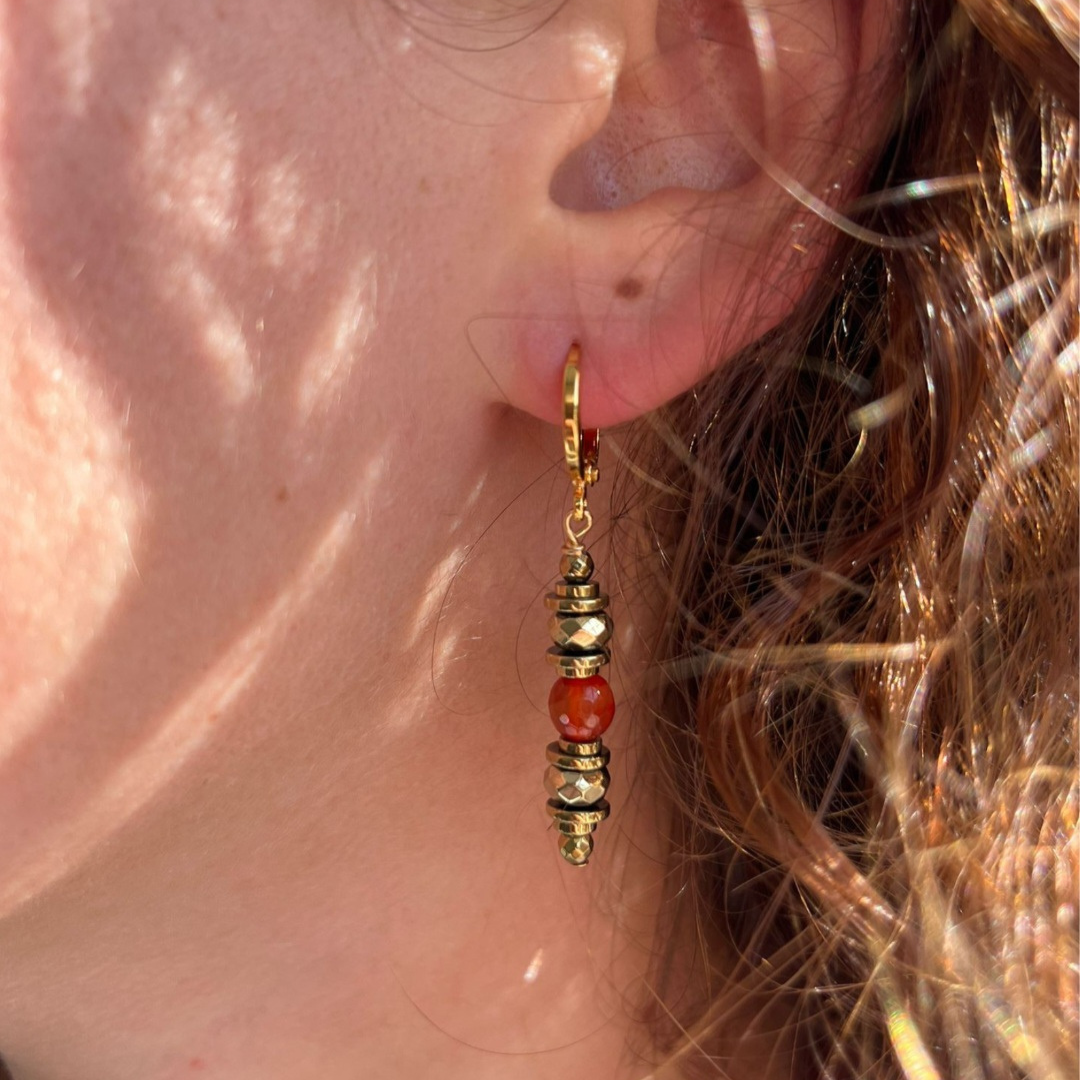 Boucles d'oreilles FREYA Cornaline et Hématite