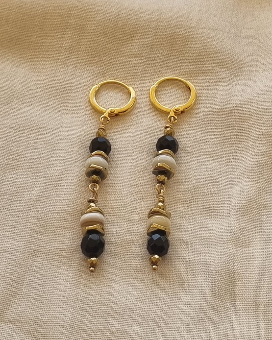 Boucles d'oreilles Doreen onyx Hématite protection ancrage
