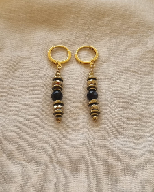 Boucles d'Oreilles Freya onyx hématite protection ancrage