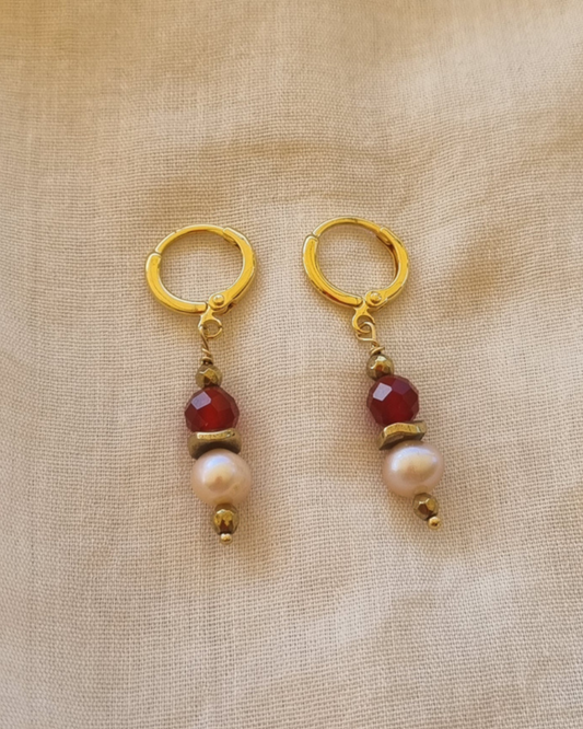 Boucles d'oreilles Grâce Cornaline Perle de culture Hématite