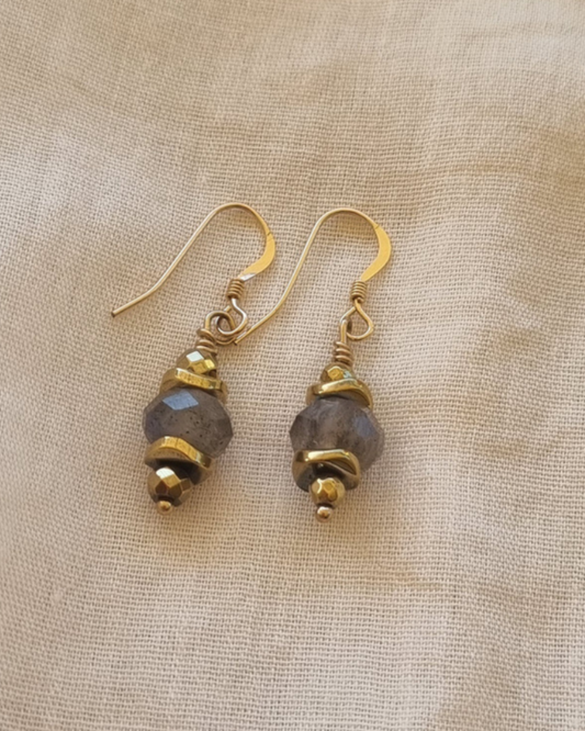 Boucles d'oreilles Mélisandre Labradorite Hématite Protection Intuition Ancrage