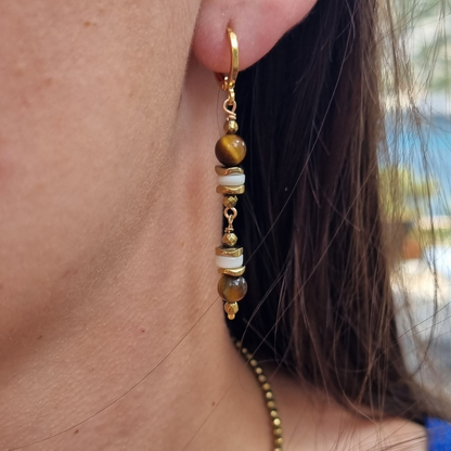 Boucles d'oreilles en pierres naturelles énergétique en oeil de tigre - bouclier de protection- confiance - courage