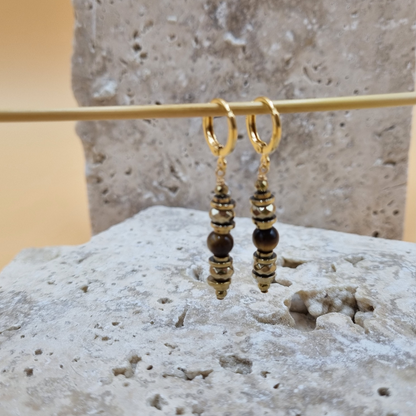 Boucles d'oreilles en pierres naturelles énergétique en oeil de tigre - bouclier de protection - confiance - courage