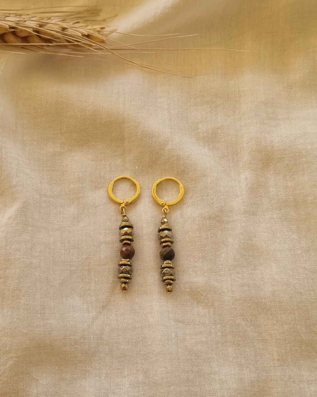 boucles d'oreilles oeil de tigre lithothérapie bouclier protecteur création artisanale