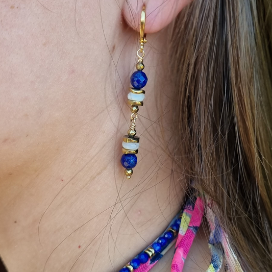 Boucles d'oreilles en pierres naturelles énergétiques en Lapis lazuli - paix intérieure - sérénité - clairvoyance