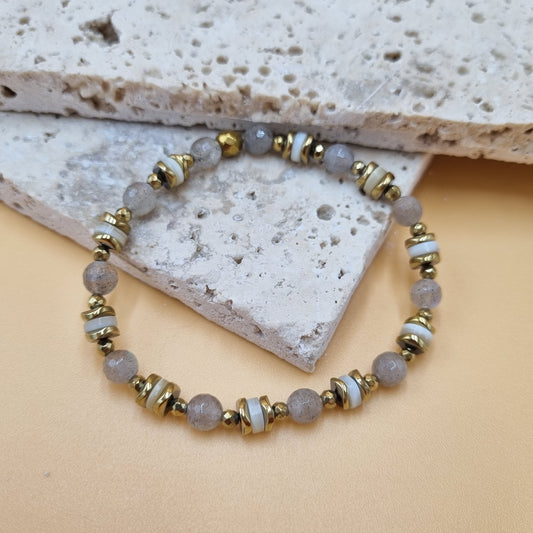 bracelet en pierre énergétique  en Labradorite facettées, perles heish
