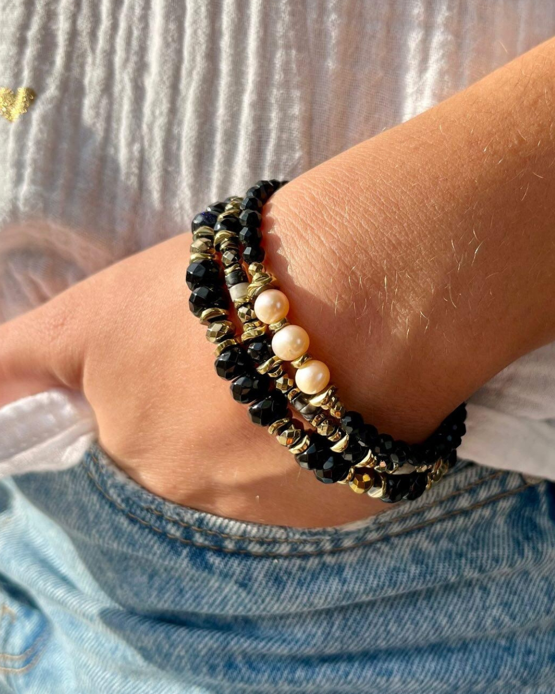 Bracelet Anton Onyx hématite ancrage protection
