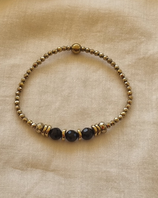 Bracelet Cordélia Onyx Hématite Protection Ancrage