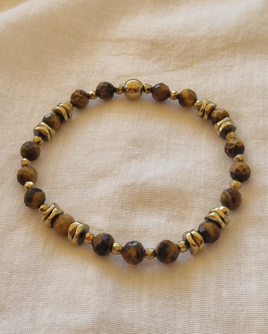 Bracelet Cornélius Oeil de tigre Hématite Protection Courage Ancrage