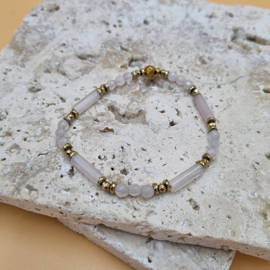 Bracelet en pierre énergétique en quartz rose - douceur - amour - Réconfort