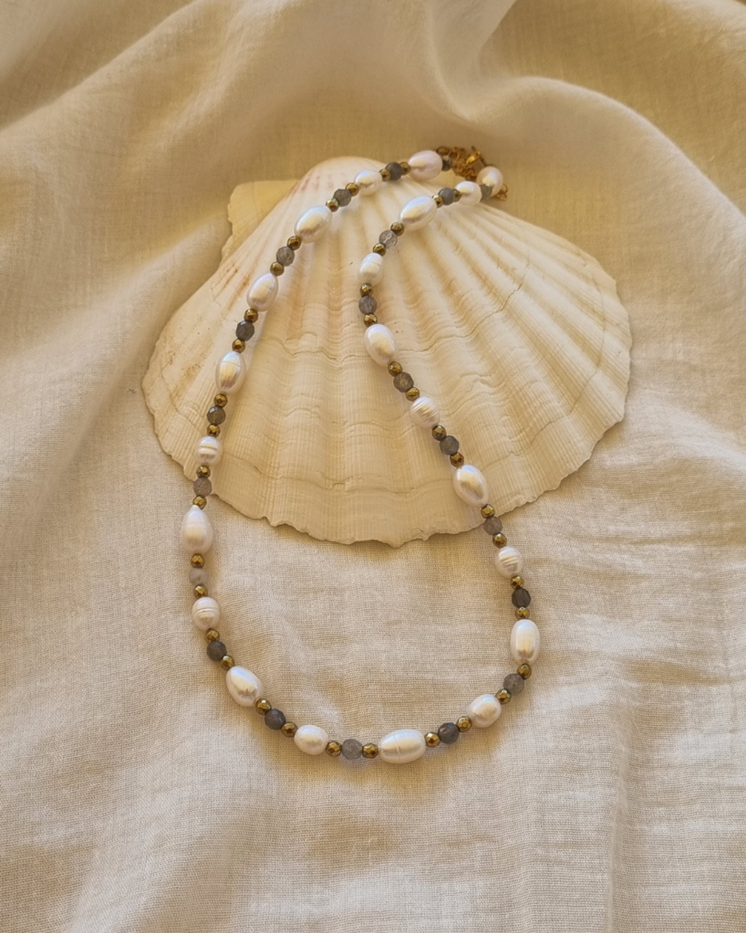 Collier labradorite perles d'eau douce pierres énergétiques