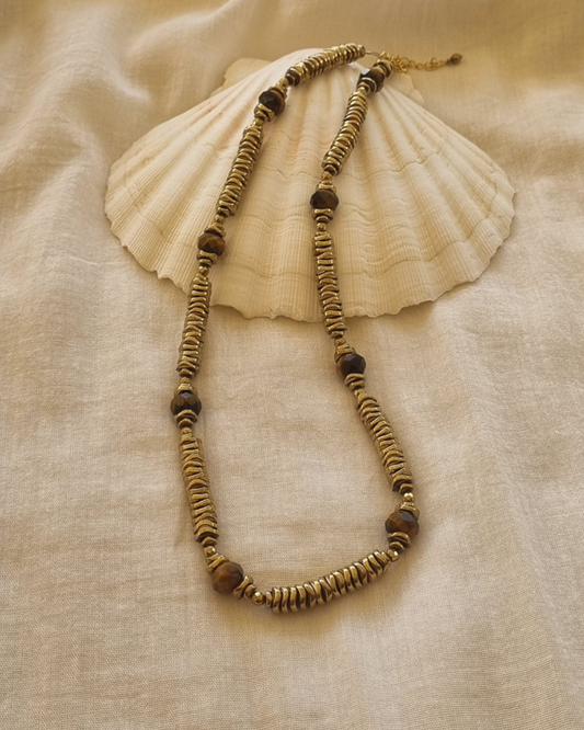 Collier Mélisandre Oeil de tigre Hématite Protection Courage Ancrage