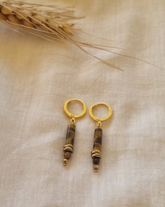 boucles d'oreilles oeil de tigre hématite création artisanale lithothérapie énergie