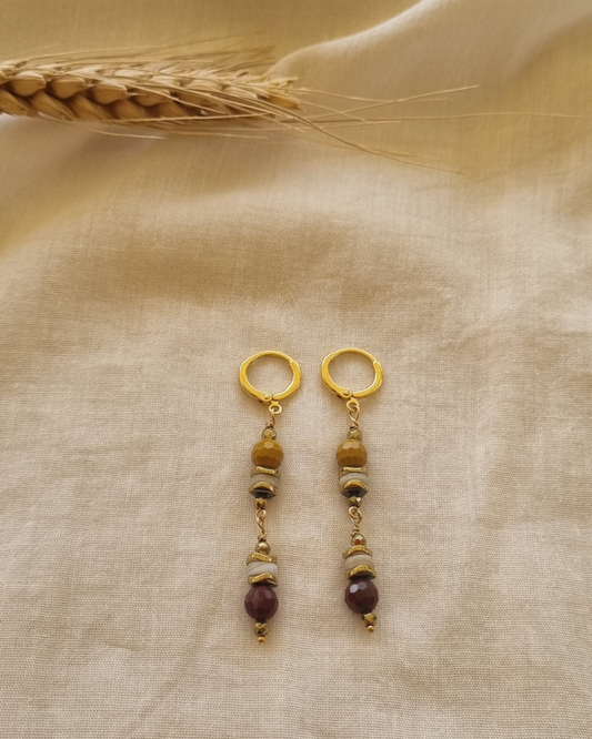 boucles d'oreilles articulées jaspe mokaite hématite femme fait main