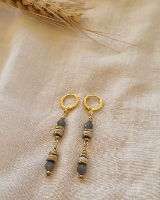 boucles d'oreilles labradorite nacre hématite bijou artisanal lithothérapie