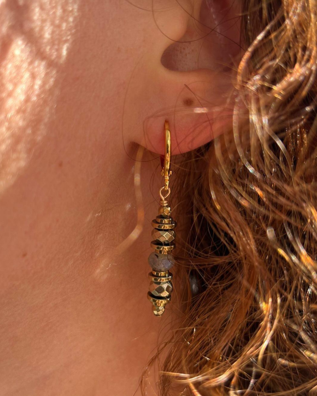 boucles d'oreilles labradorite hématite lithothérapie fait main