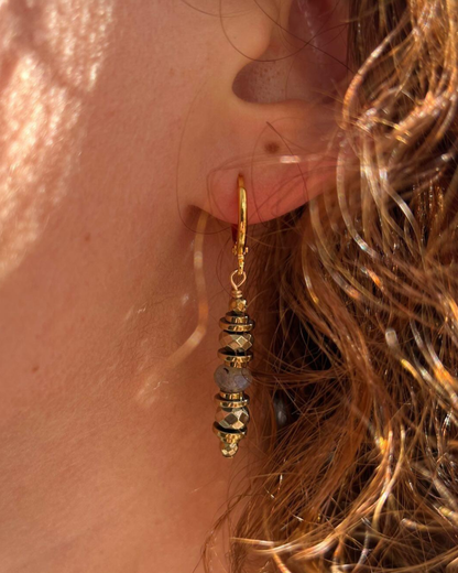 boucles d'oreilles labradorite hématite lithothérapie fait main
