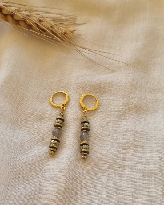 boucles d'oreilles labradorite hématite lithothérapie création artisanale