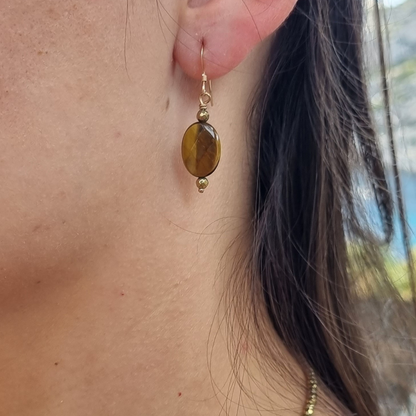 Boucles d'oreilles en pierres naturelles énergétique en oeil de tigre - bouclier protection -  confiance - courageconfiance 