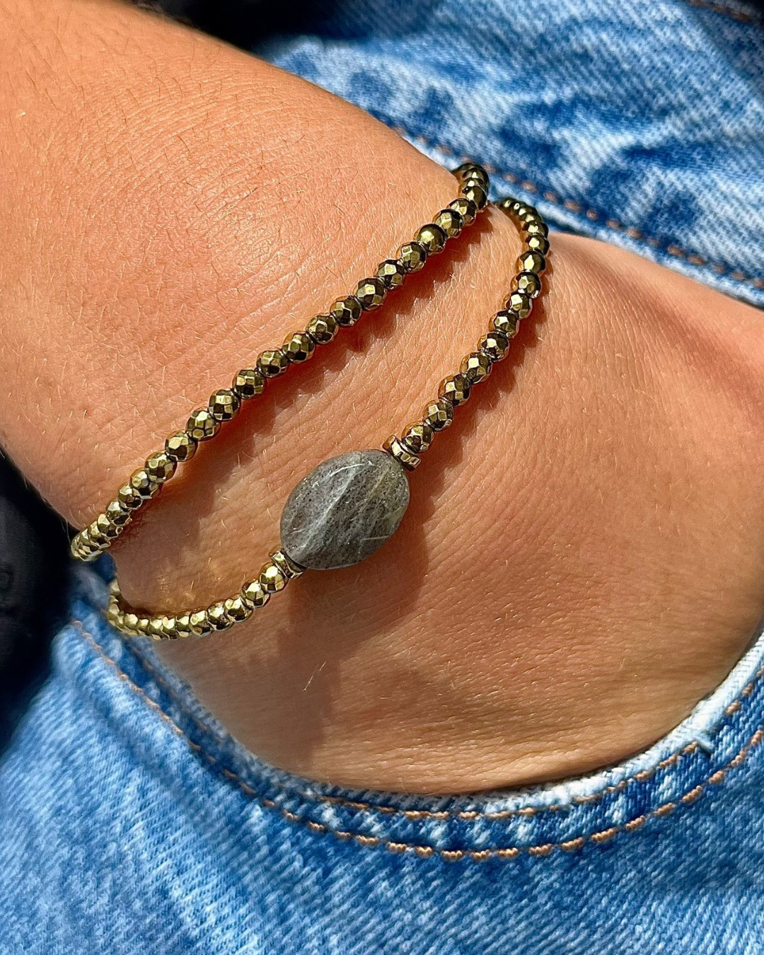 bracelet labradorite hématite lithothérapie protection ancrage
