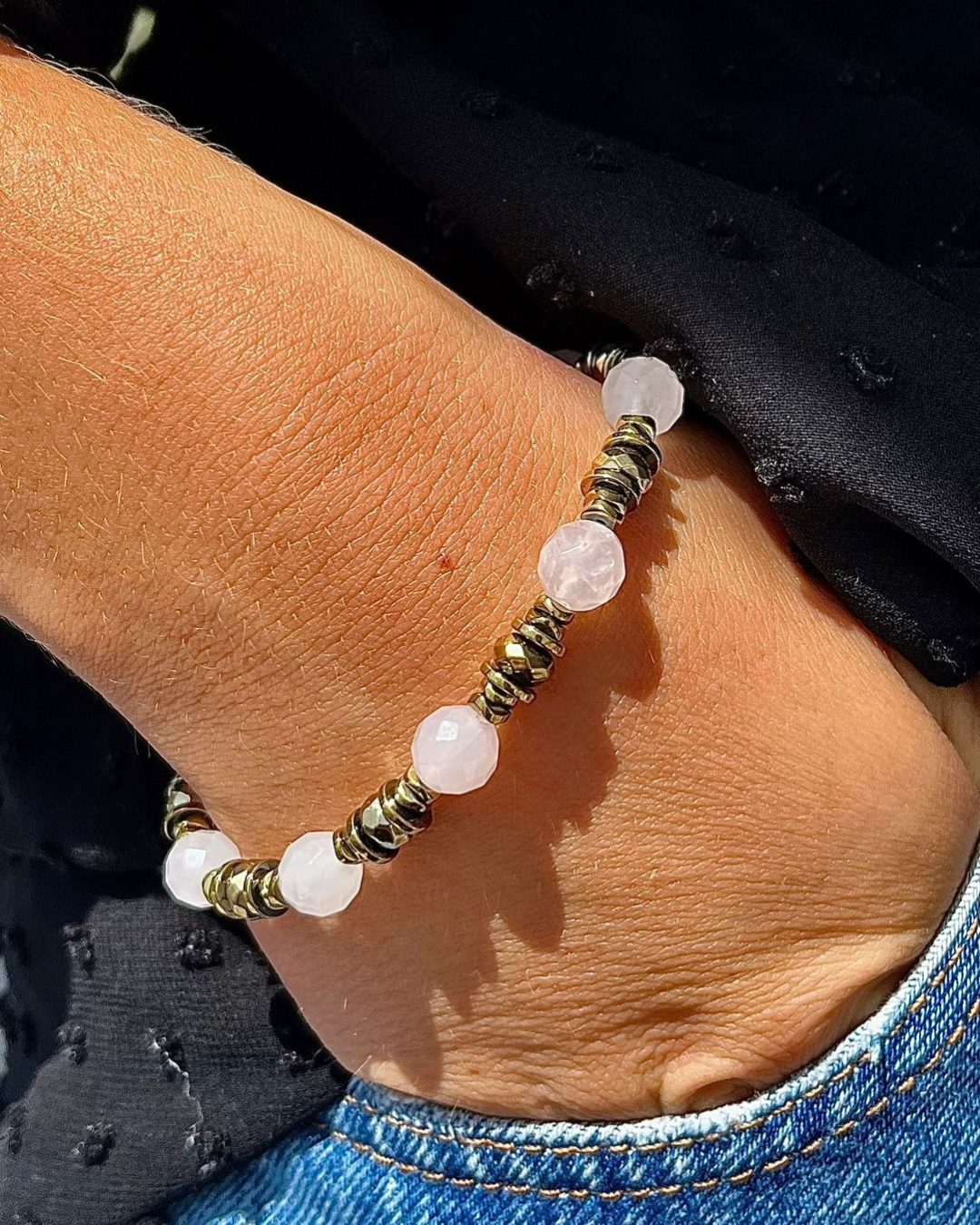 bracelet quartz rose amour 