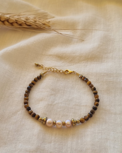 bracelet oeil de tigre perles de culture hématite bijou énergétique fait main