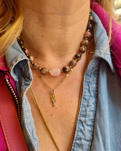 collier rhodonite quartz rose amour fête des mères