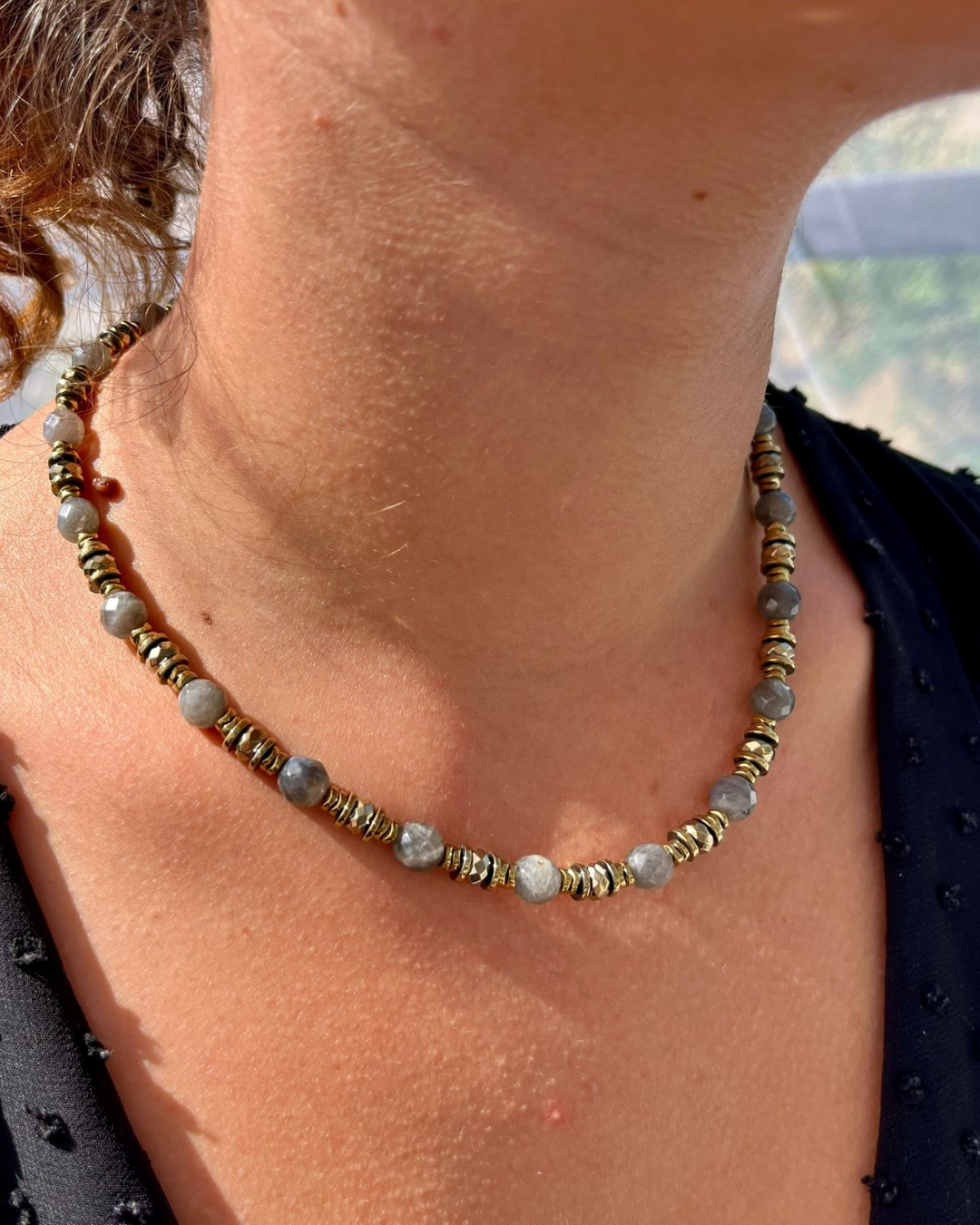 collier labradorite hématite femme intuitive