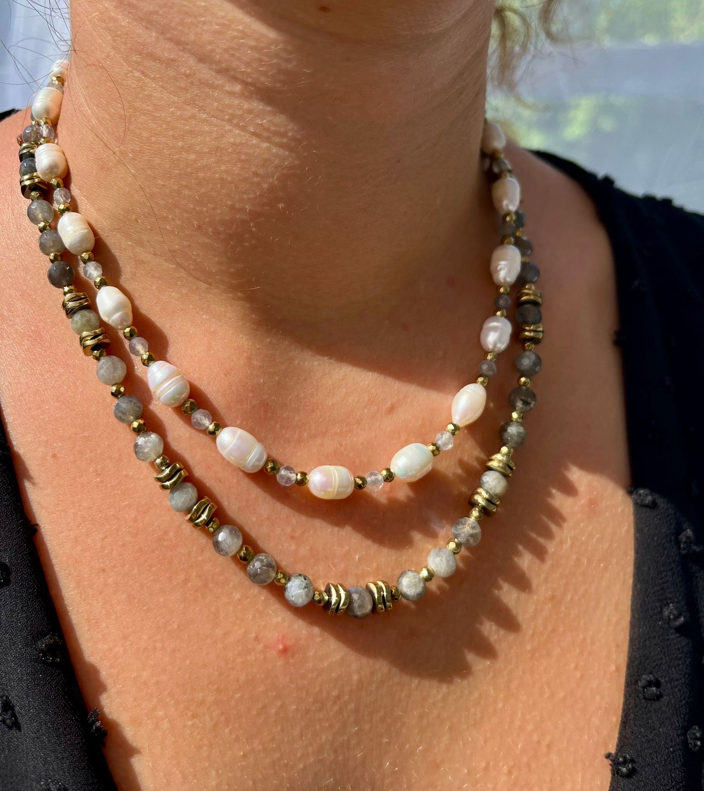 collier labradorite perles d'eau douce hématite féminité
