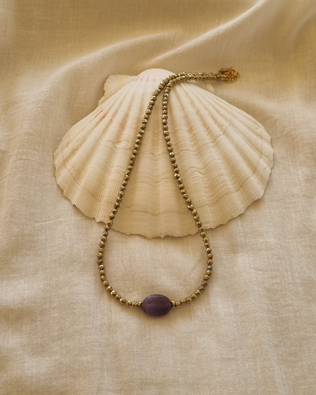 Collier PAMINA Améthyste et hématites dorées