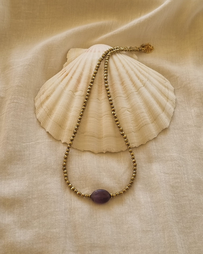 Collier PAMINA Améthyste et hématites dorées