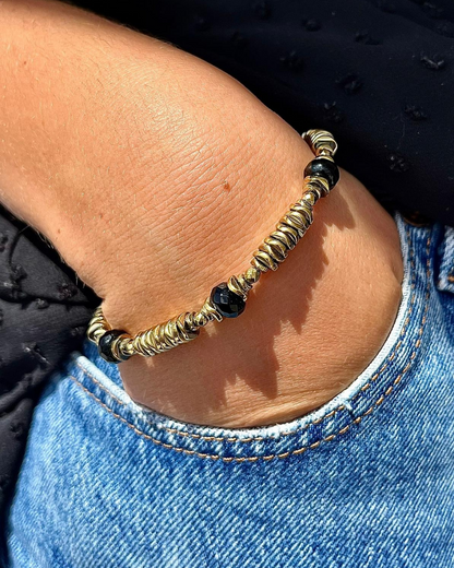 Bracelet Mélisandre Onyx et Hématites dorées
