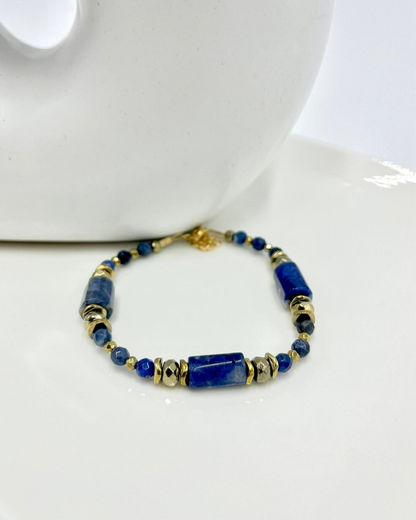 Bracelet Mélusine Sodalite et Hématites dorées