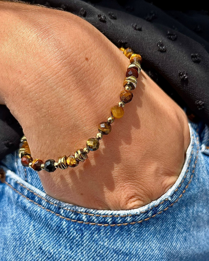 Bracelet Cornélius oeil de tigre et hématites dorées