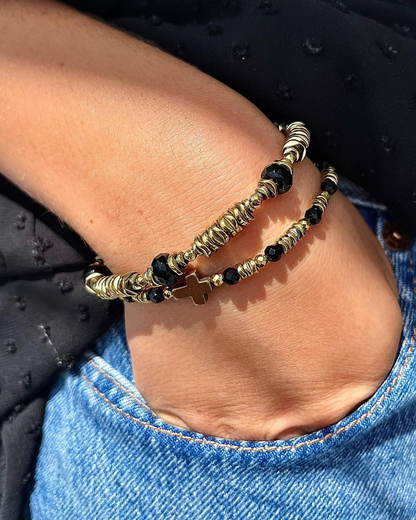 Bracelet Mélisandre Onyx et Hématites dorées