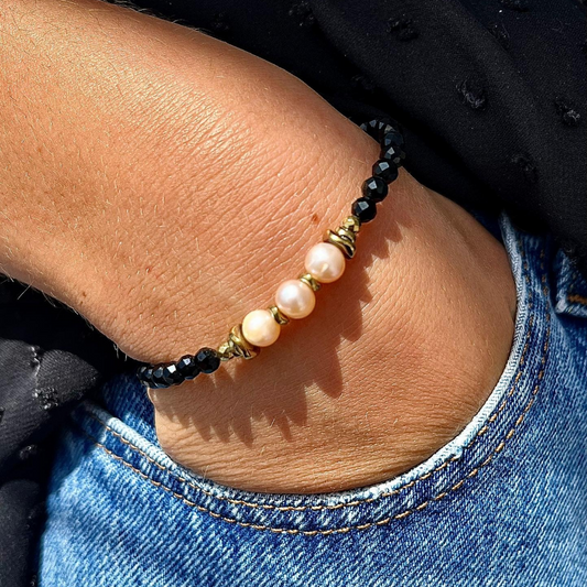 Bracelet Onyx, Hématite et perles de culture SELENA