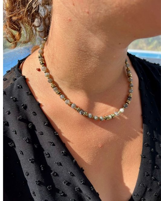 Collier Cornélius Labradorite et Hématites dorées