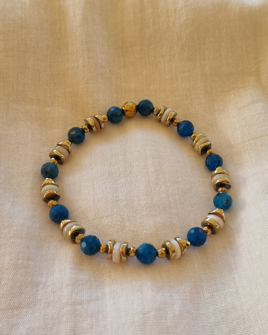 Bracelet DOREEN Apatite, nacre et hematites dorées