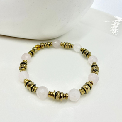 Bracelet Quartz rose et Hématite FREYA 