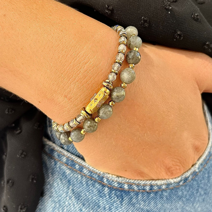 Bracelet luna Labradorite et hematites 