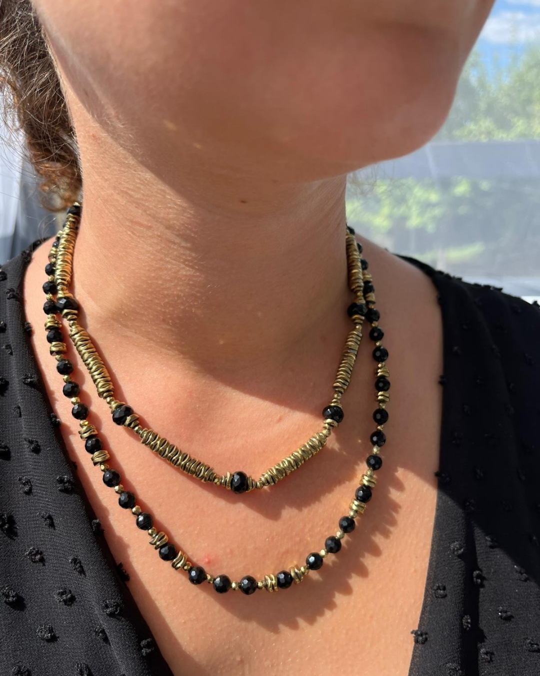 Collier Mélisandre Onyx et hématites dorées