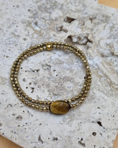 Bracelet double Pamina Oeil de tigre et hématites dorées