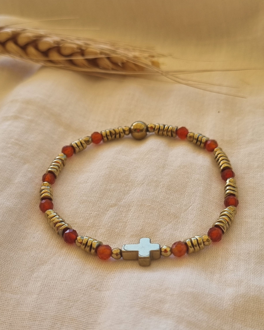 Bracelet SYBILLE Cornaline et Hématites dorées