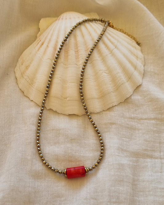 Collier PAMINA Corail et hématites dorées