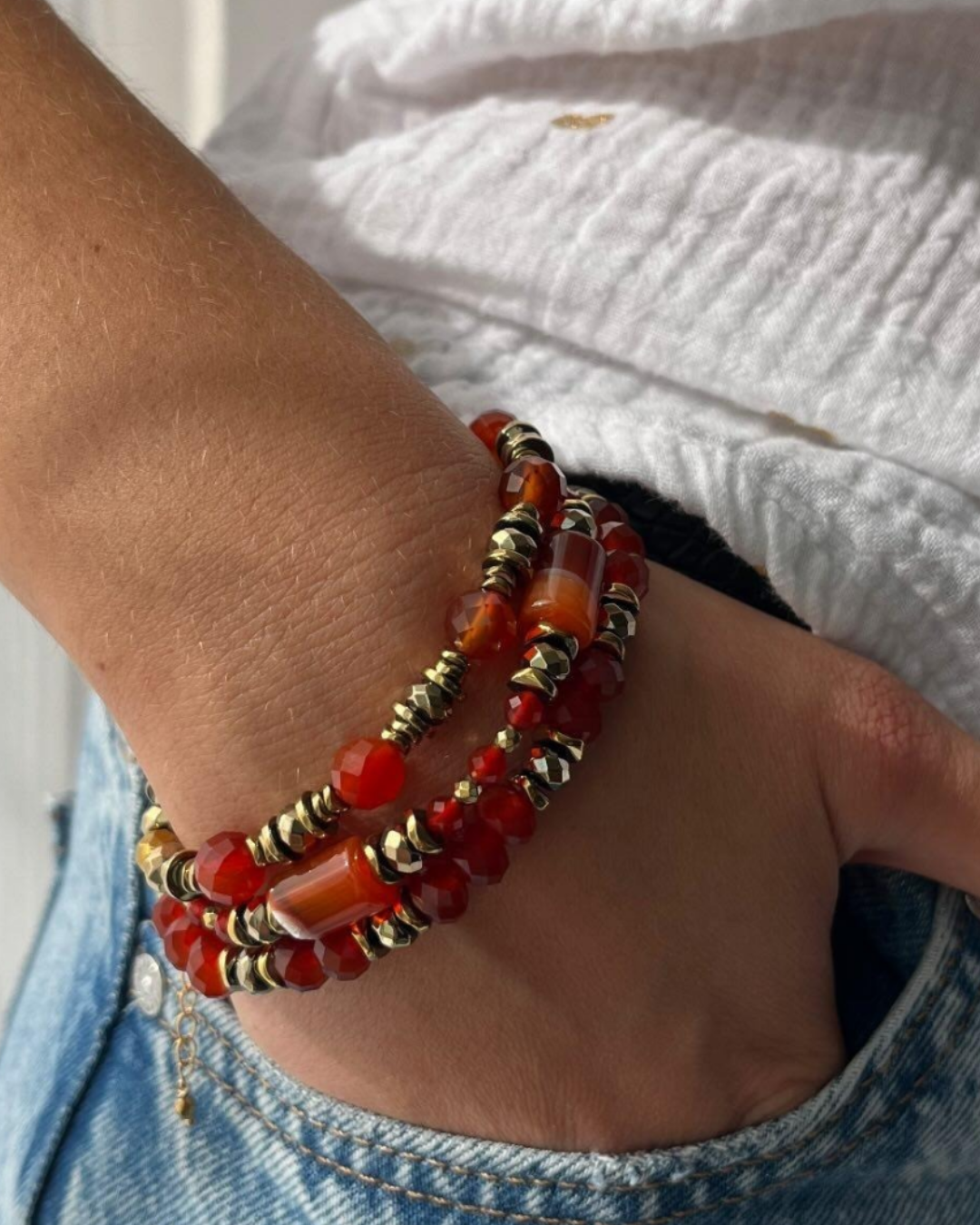 Bracelet Freya Cornaline et Hématites dorées